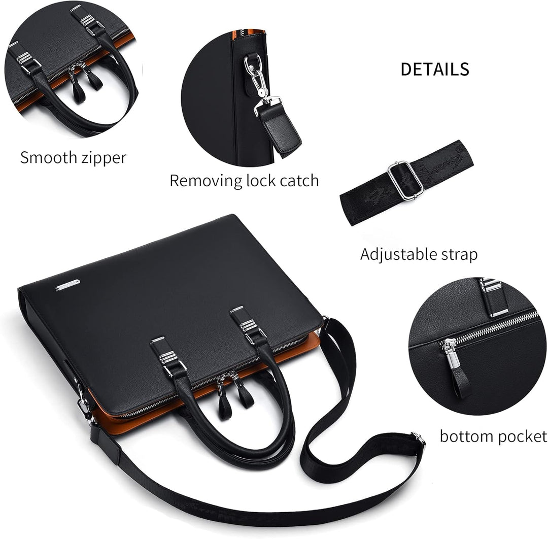 Secure genuine leather multi-compartment laptop bag, unisex professional carry for documents.
