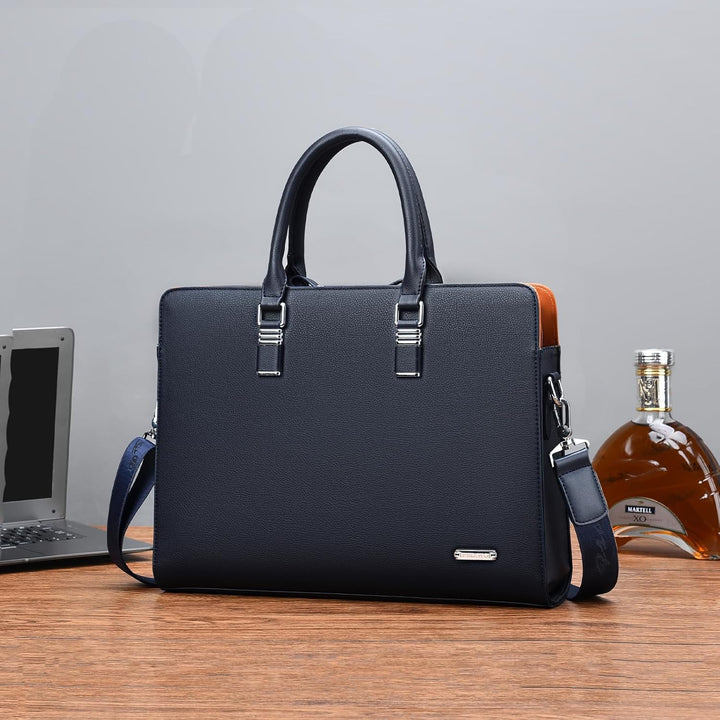 Elegant genuine leather business briefcase, a multi-compartment laptop bag for discerning professionals.