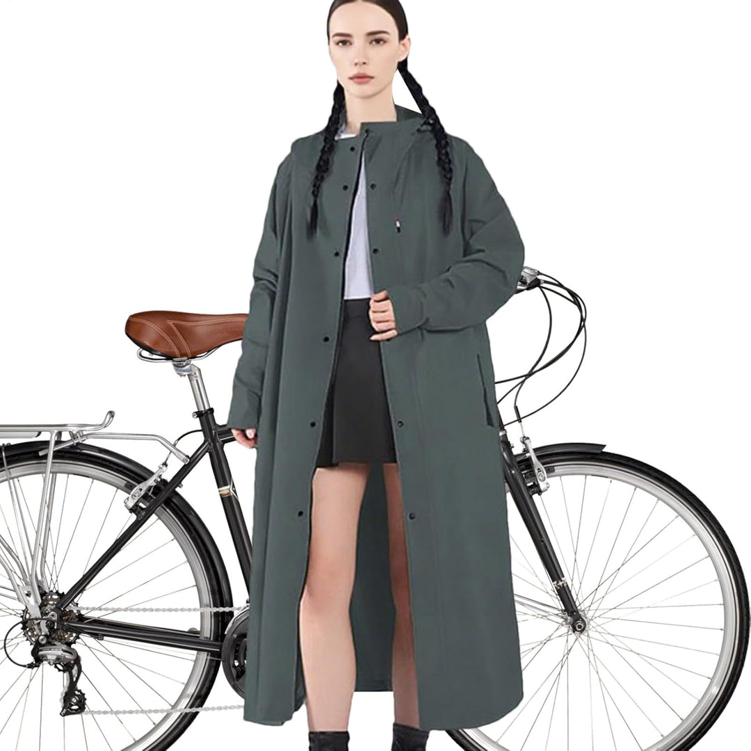 Veridra long waterproof raincoat, perfect for outdoor adventures, commuting, & travel. Unisex fit.