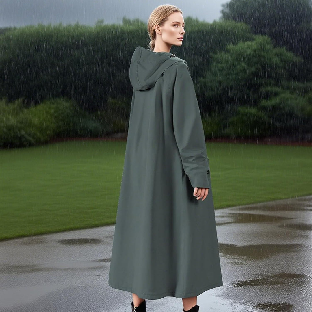 Packable lightweight long rain gear for men & women, offering windproof & waterproof coverage.