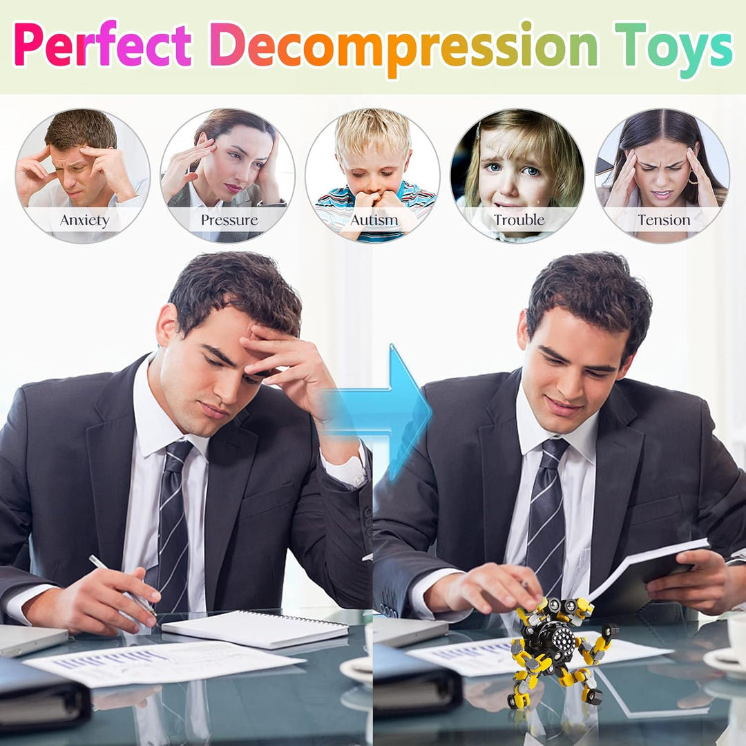 Portable mouldable fidget spinners, perfect for on-the-go stress relief & maintaining focus at work or school.