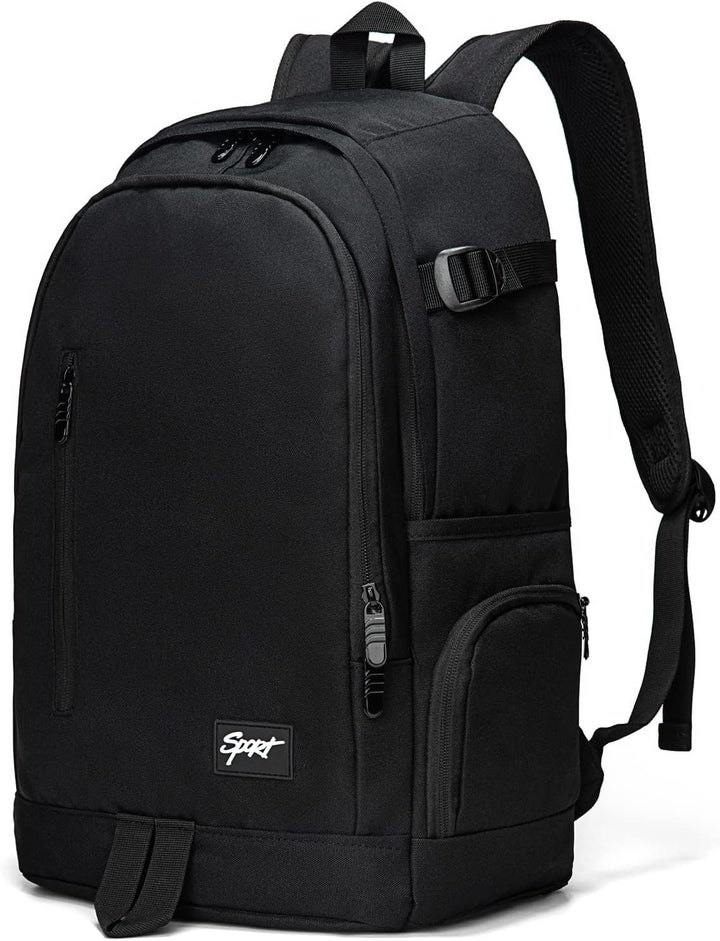 Black 15.6" laptop backpack, a slim travel and work bag with efficient organizer pockets.