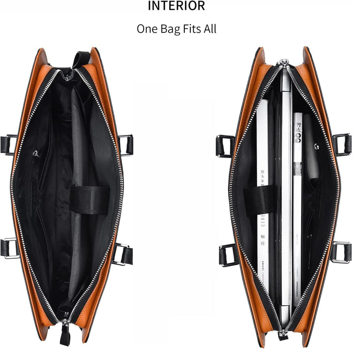 Functional genuine leather laptop briefcase, multi-compartment for organized professionals & travelers.
