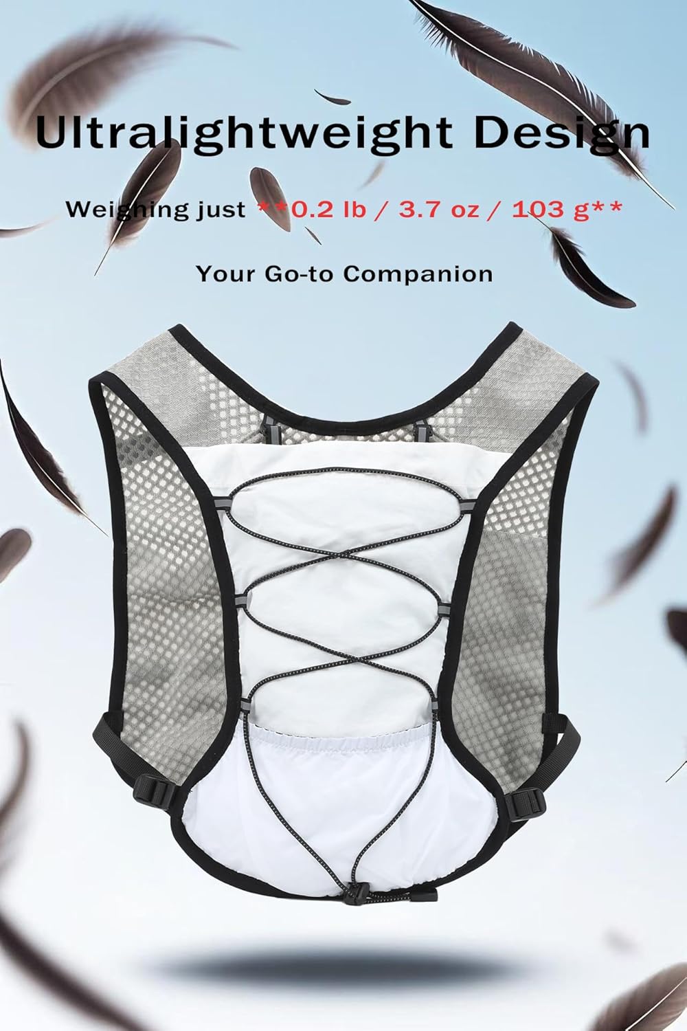 Trail running hydration vest, lightweight design, with a 2L water bladder.