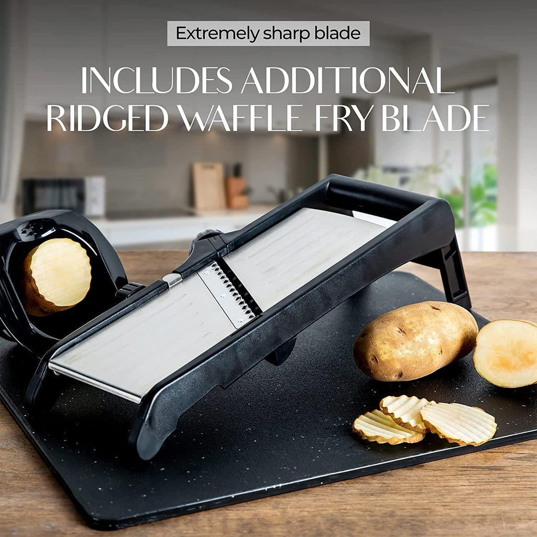 Modern food slicer and safety gloves kit for preparing healthy meals with ease and maximum protection.