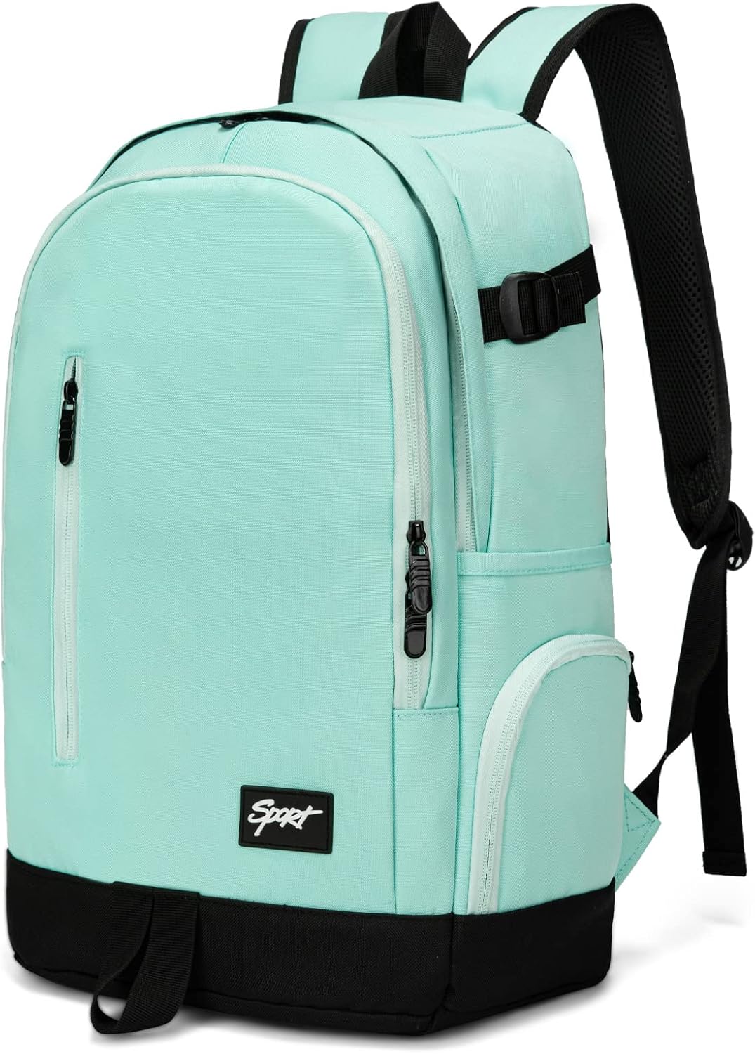 Black slim 15.6" laptop backpack, perfect for daily commute, school, or business travel.