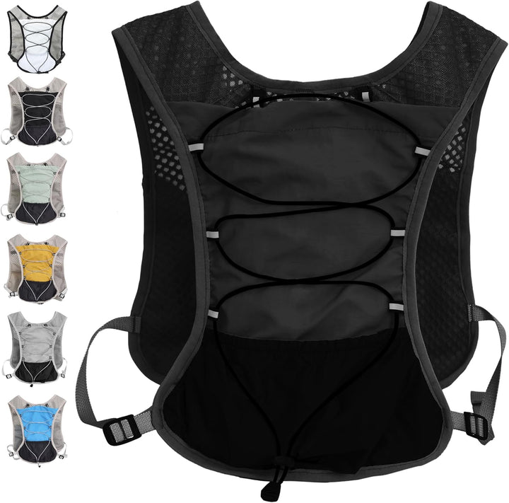 Hydration vest for running, cycling, & hiking; 2L bladder ensures ample water.