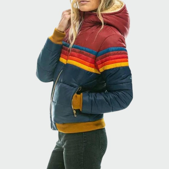Fall fashion women's waterproof puffer jacket, ideal outerwear for travel, warmth, and cold weather.