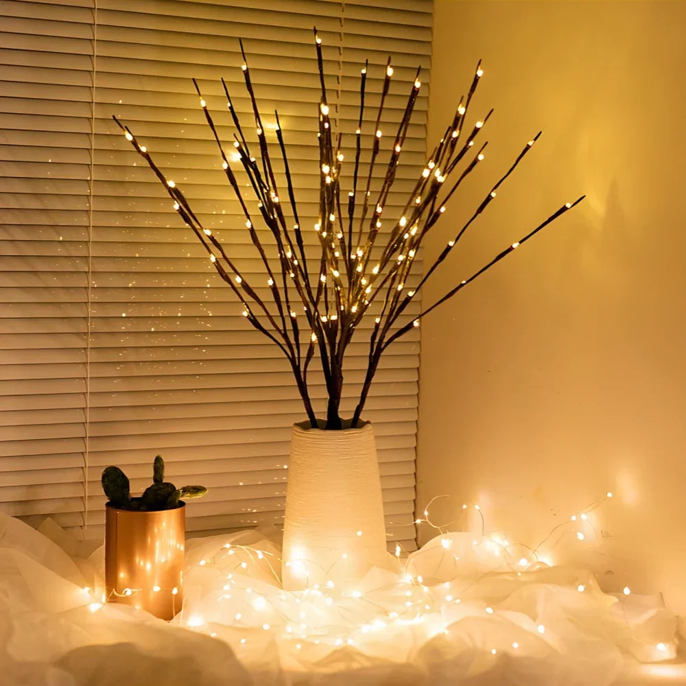 Floral accent LED twig lights, bringing an enchanting warm white glow to your space.