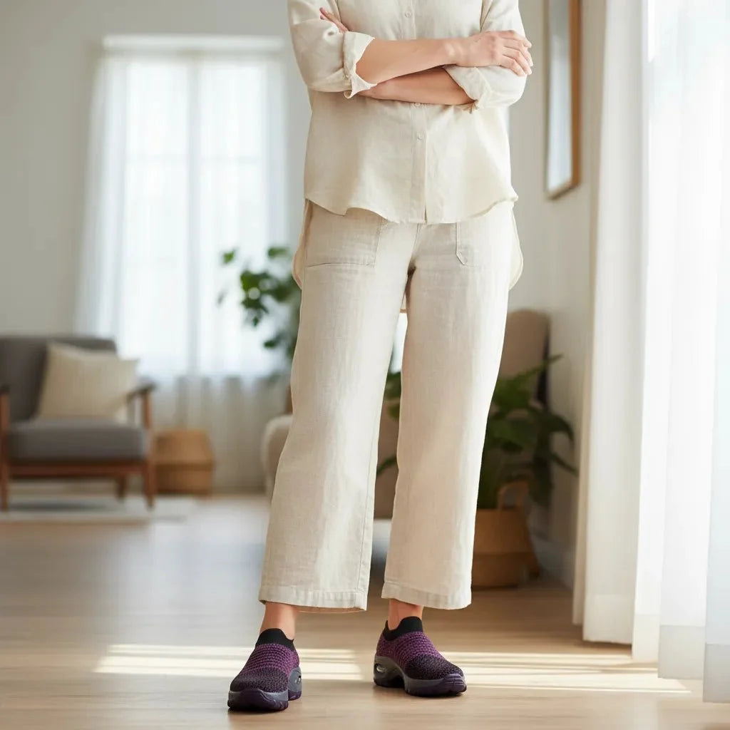 Versatile Purple women's sneakers: slip-on, arch support, air cushion sole for ultimate comfort.