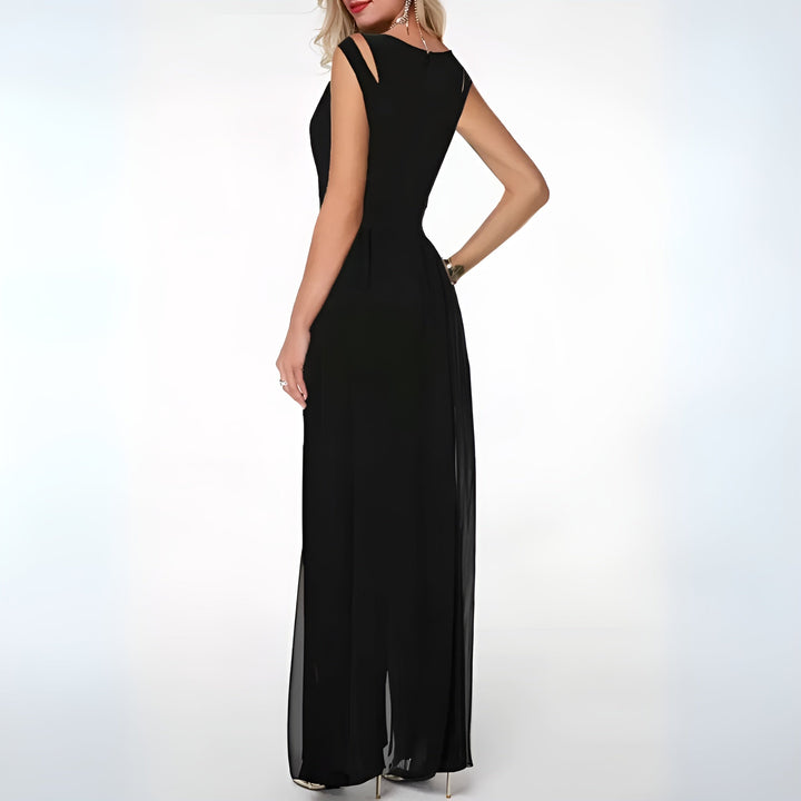 Stylish sleeveless wide-leg jumpsuit for women, featuring a flattering flared silhouette, ideal for party fashion.