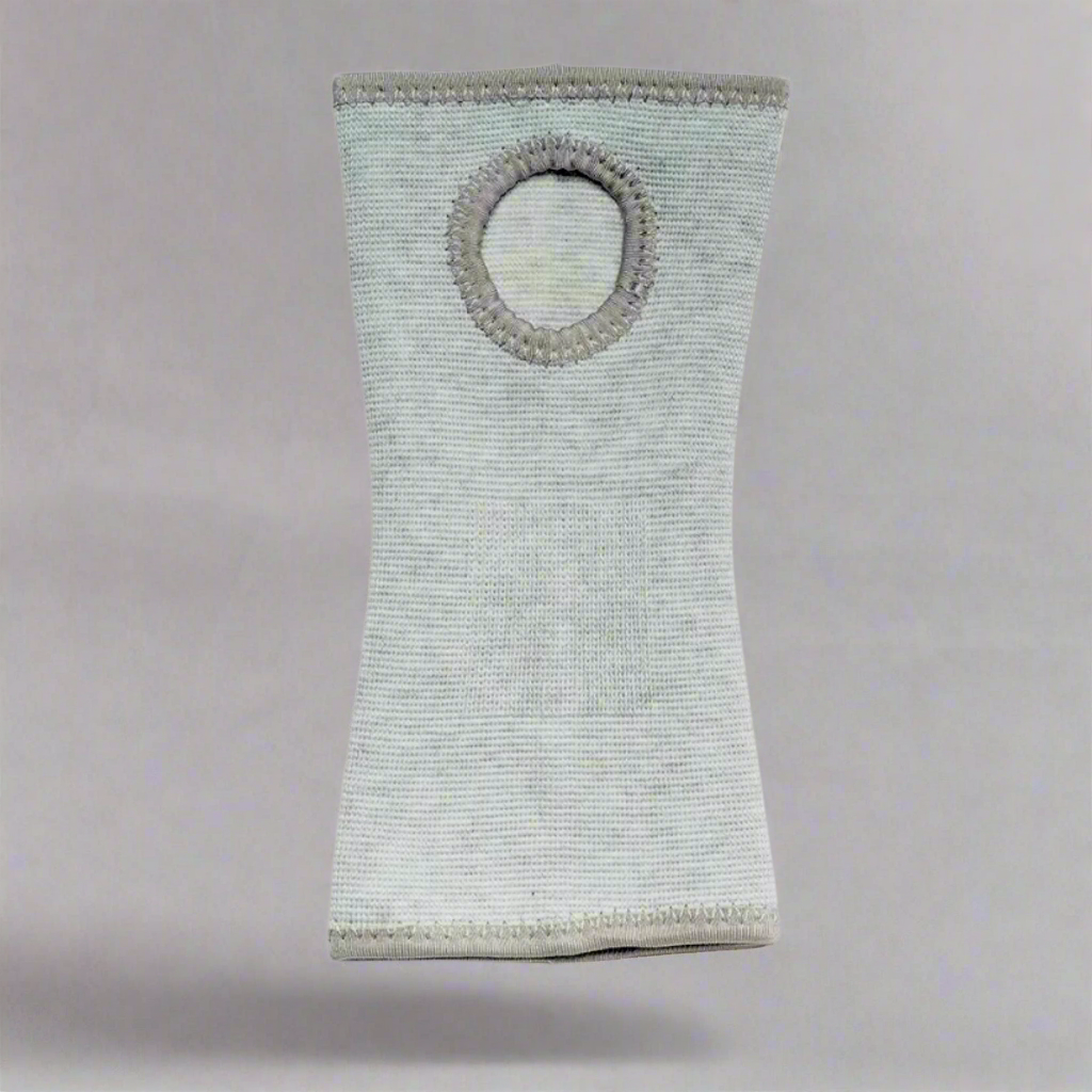 Close-up of a seamless unisex orthopaedic bamboo wrist sleeve, highlighting its comfortable, durable fabric.