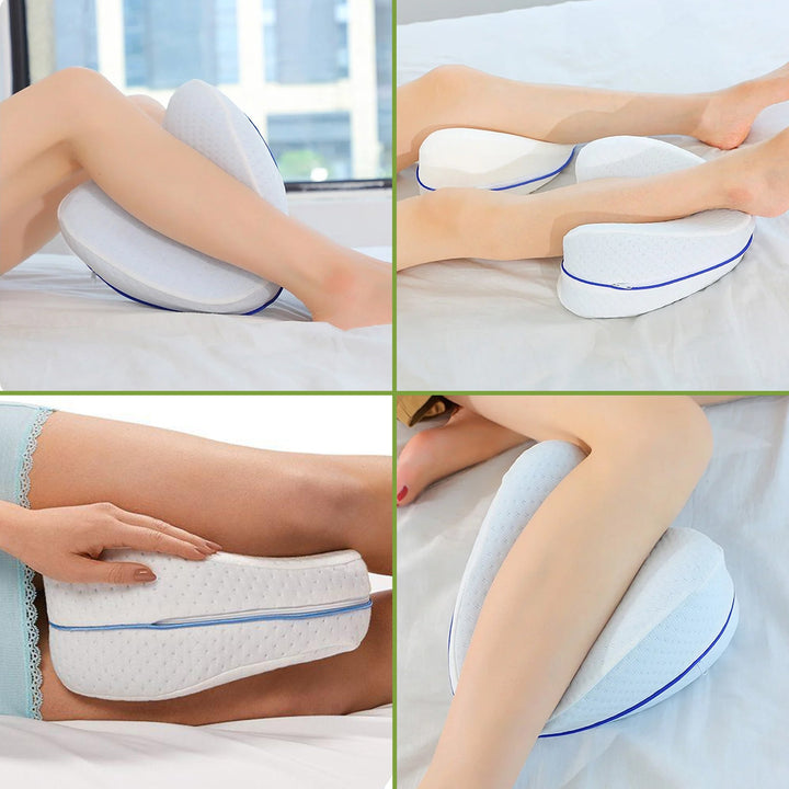 Soft, breathable memory foam knee pillow designed for comfortable sleep and optimal leg support.