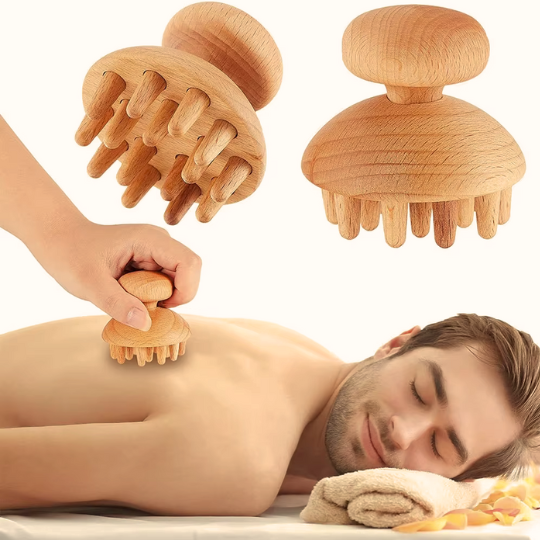Holistic wellness wood therapy massage tools for detoxification, relaxation, and skin toning.