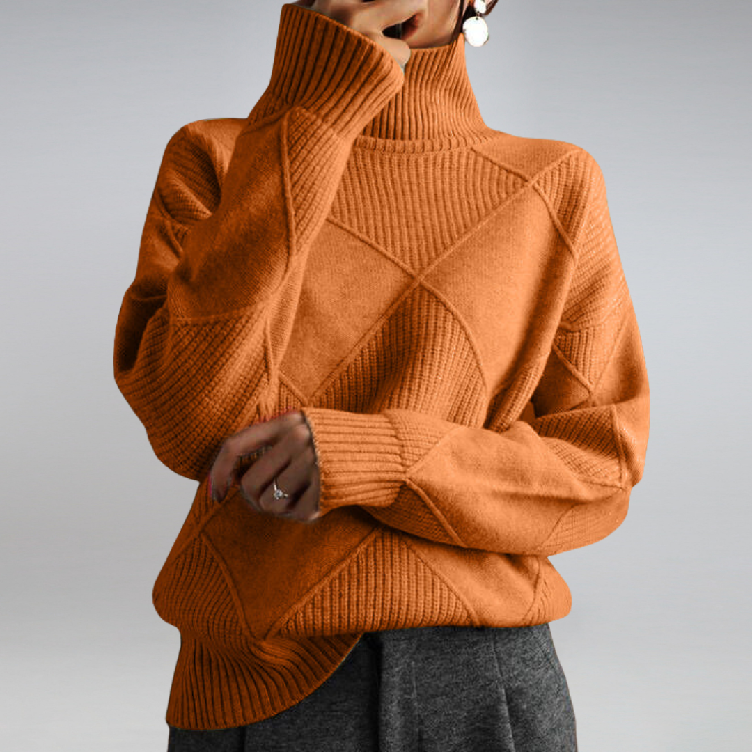 Versatile women's long sleeve turtleneck. Cozy knit sweater, classic design for elegant winter fashion.