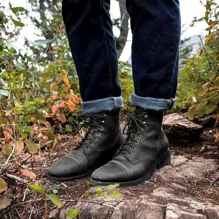 Stylish men's black leather lace-up ankle boots for smart casual outfits & everyday fashion. Durable.