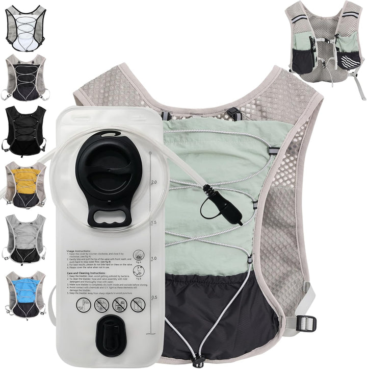 Hydration pack for runners, ultra-light design, equipped with a 2L water reservoir.