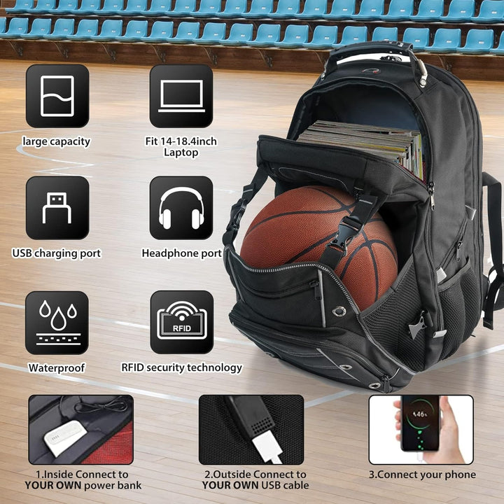 Spacious 55L travel laptop backpack with USB & RFID security for students, commuters & carry-on. Unisex design.
