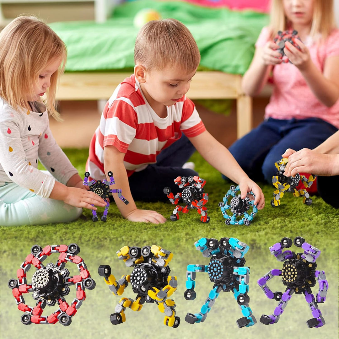 Vibrant mouldable fidget spinners (set of 4) for ADHD & autism. Enhance focus & sensory play.