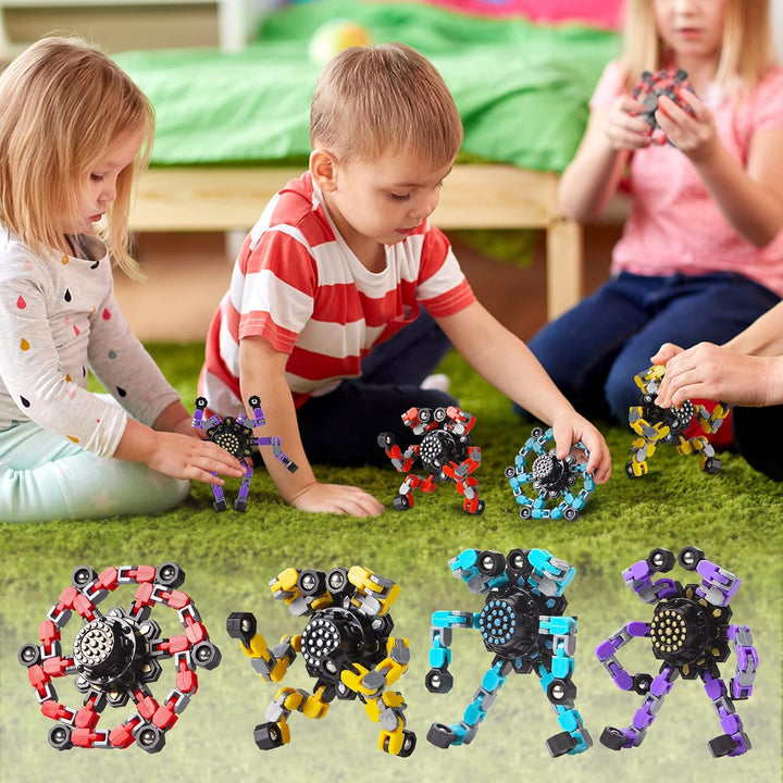 Vibrant mouldable fidget spinners (set of 4) for ADHD & autism. Enhance focus & sensory play.