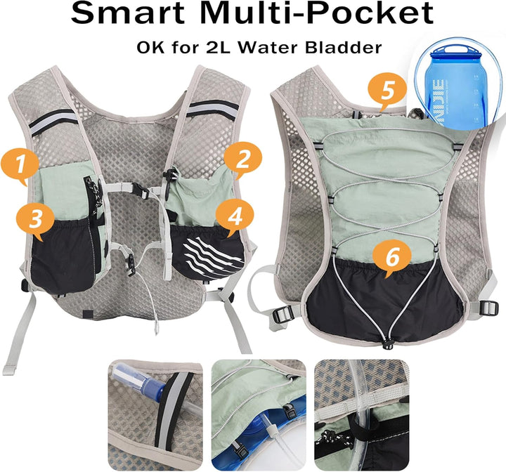 Hydration gear for long runs: Lightweight vest & 2L bladder.