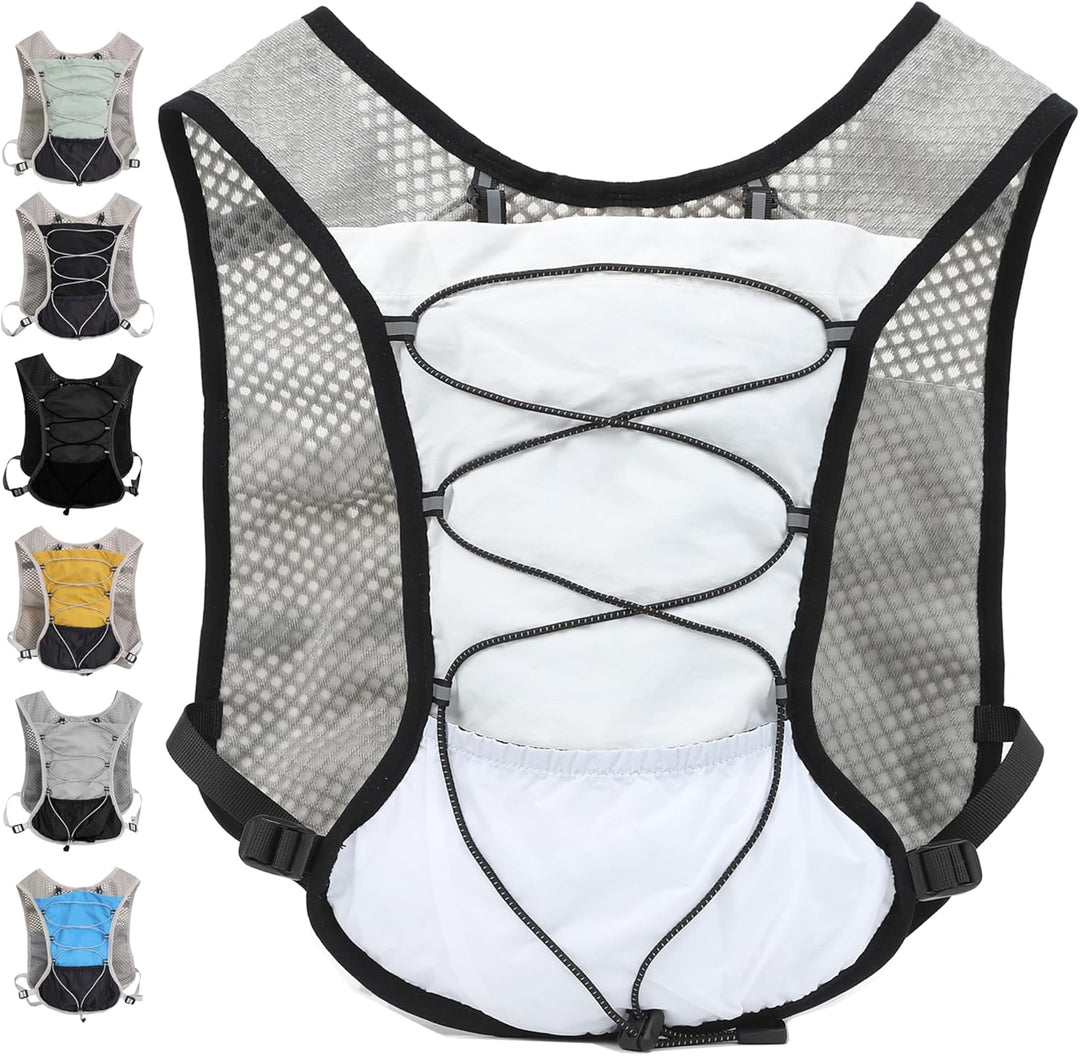 Marathon hydration gear: Dravien vest with 2L water bladder, super lightweight.