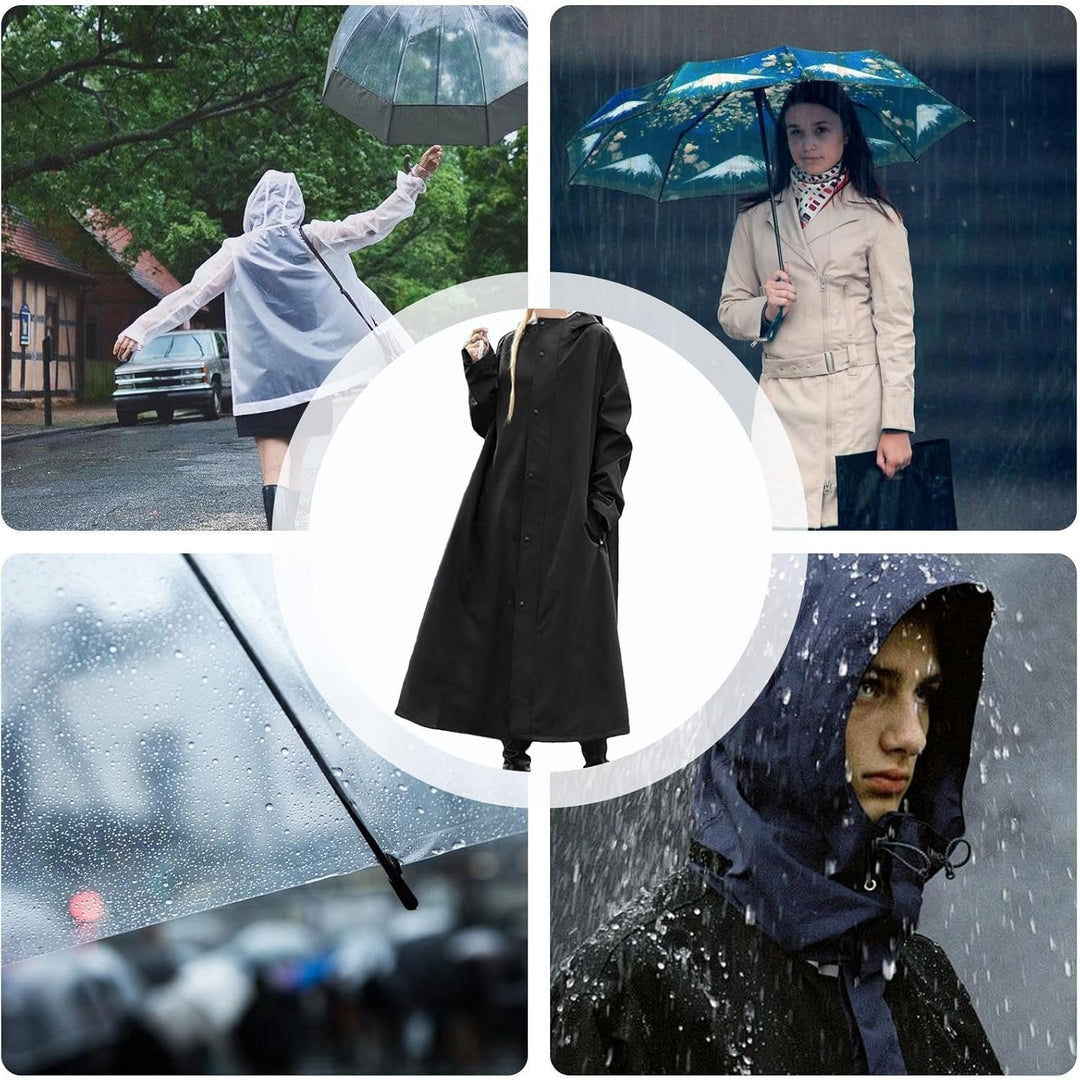 Durable waterproof long coat for hiking, commuting, & travel. Unisex design, all-weather protection.