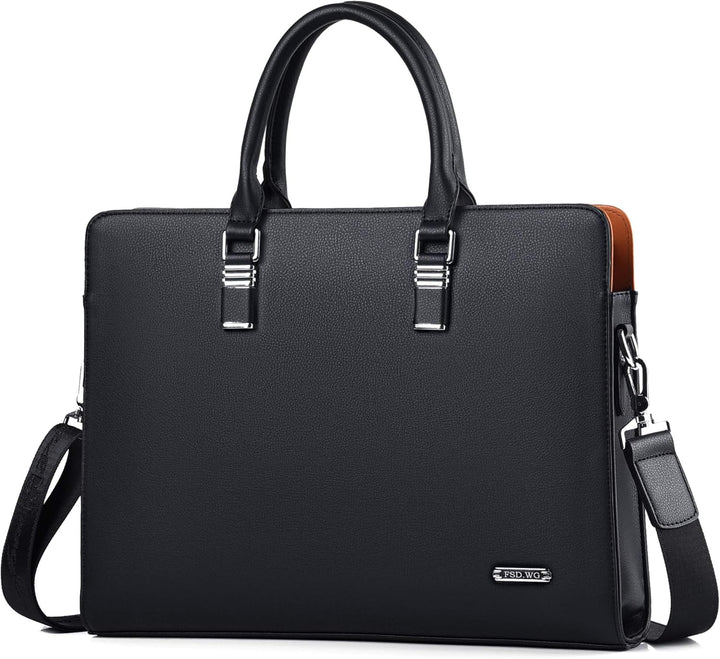Durable genuine leather briefcase for laptops, multi-compartment design for organized professionals.