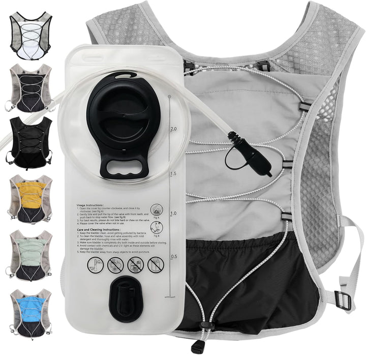 Unisex ultra-light running hydration vest with 2L bladder for trail running.