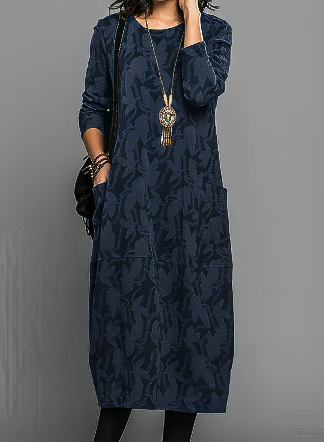 Comfortable & stylish women's elegant midi dress. Perfect long sleeve winter dress with pockets for fall fashion.