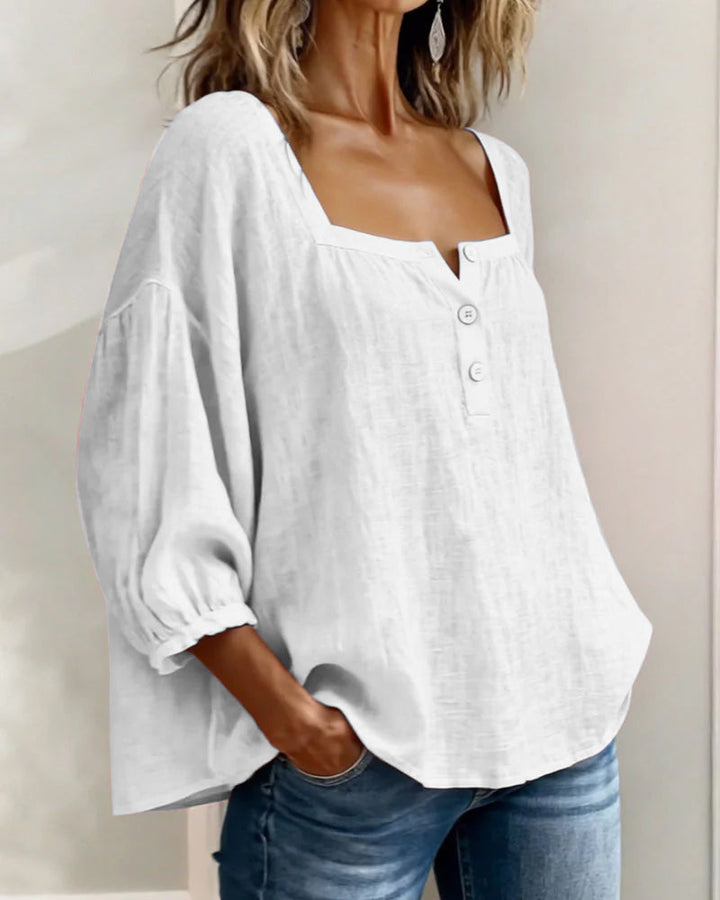 Womens fashion long sleeve blouse, casual yet chic with a square neck.
