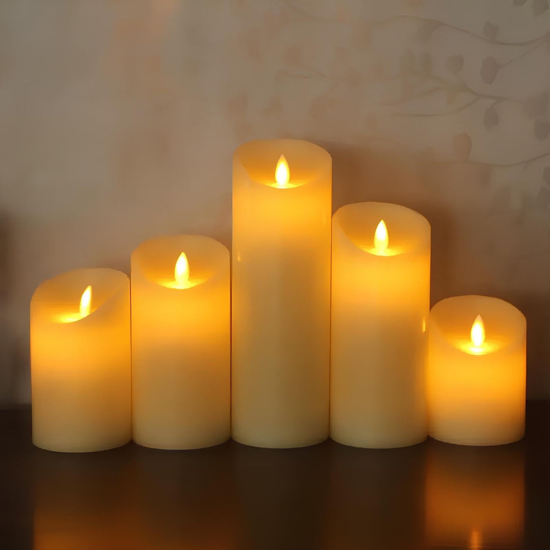 Decorative indoor LED candle set with timer, providing a safe, warm glow without the fire risk.