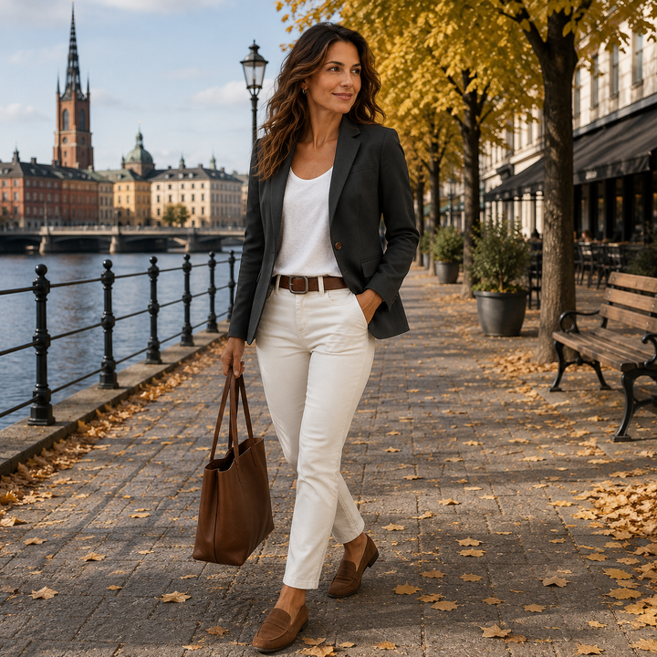 Professional women's single-button blazer, ideal for business casual or formal office attire.