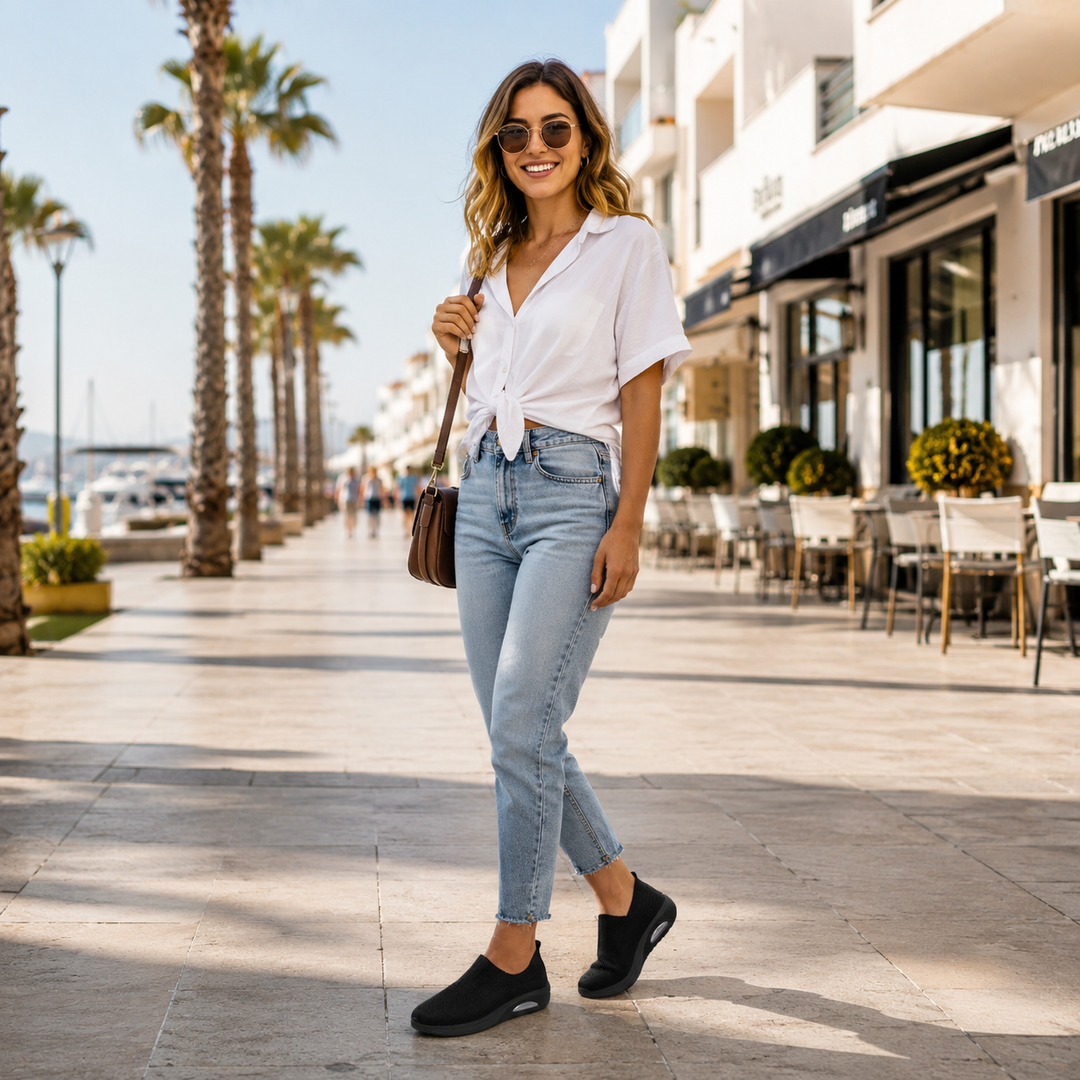 Easy-wear women's slip-on shoes, lightweight & shock-absorbing, featuring orthopedic arch support.