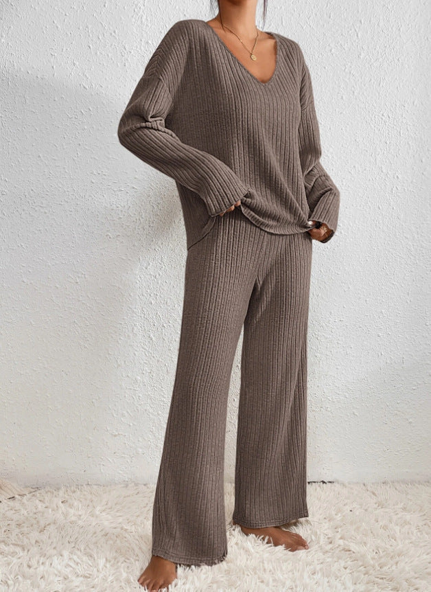Relaxed fit women's two-piece set: a warm, cozy sweater and coordinating lounge pants.