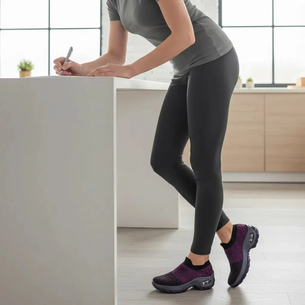 Women's Red arch support slip-on sneakers, ideal for all-day comfort & walking.
