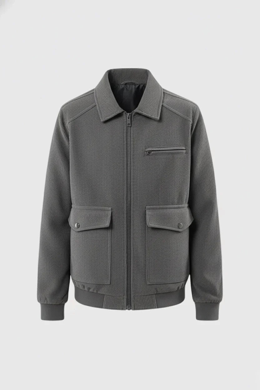Classic men's grey textured jacket. Ideal autumn outerwear for layering and casual, stylish everyday wear.