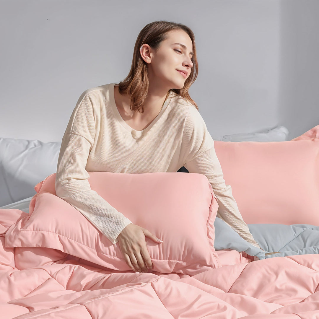 Grey cooling pillow & case set. Experience cool, comfortable, and restful sleep every single night.