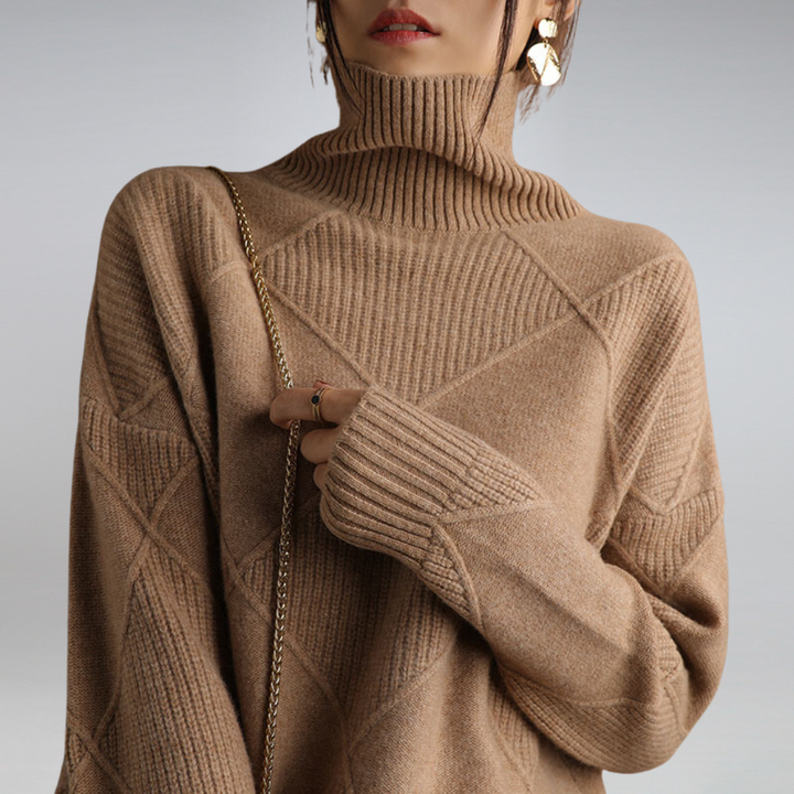 Cozy women's turtleneck sweater. Knitted long-sleeve for elegant winter fashion & warmth.