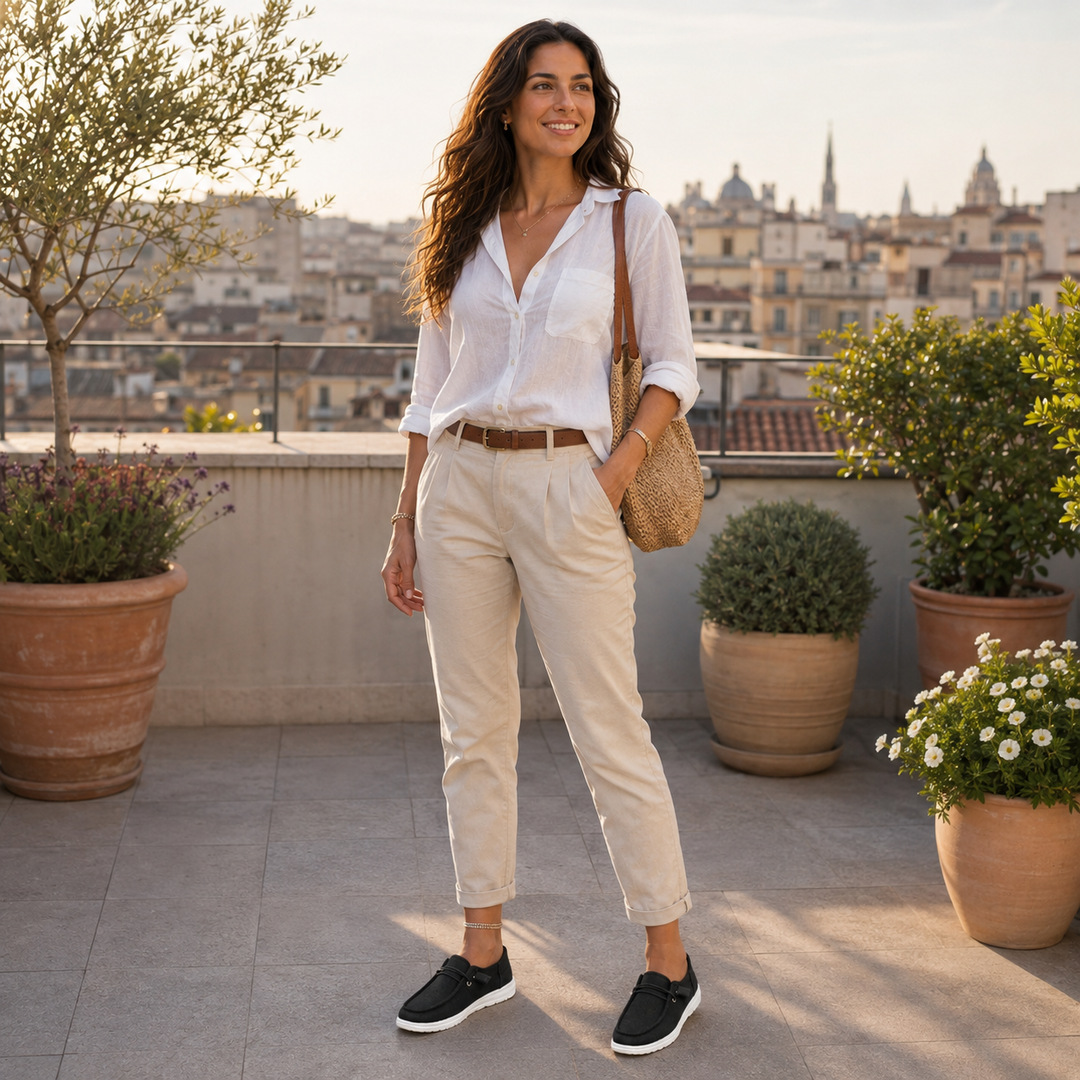 Lightweight women's slip-on trainers with excellent orthopedic support for foot comfort.