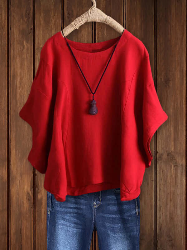 Versatile ladies' crew-neck dolman tunic top. Great for relaxed everyday wear and casual summer fashion.
