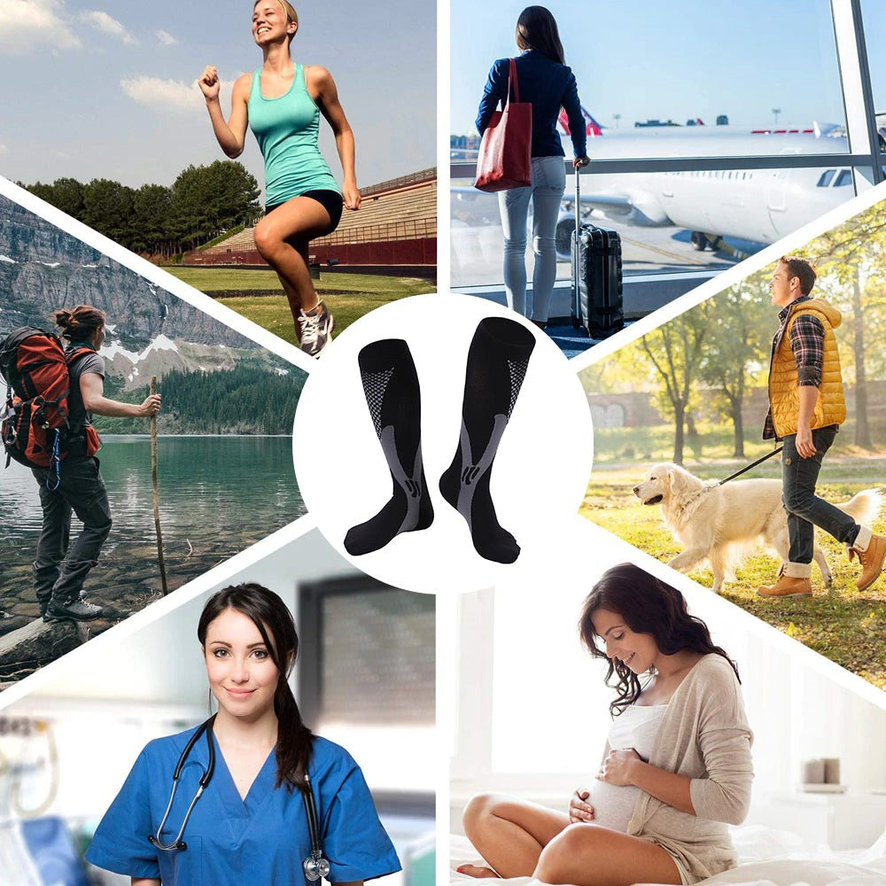 Stylish unisex compression socks, enhancing circulation & relieving leg discomfort.