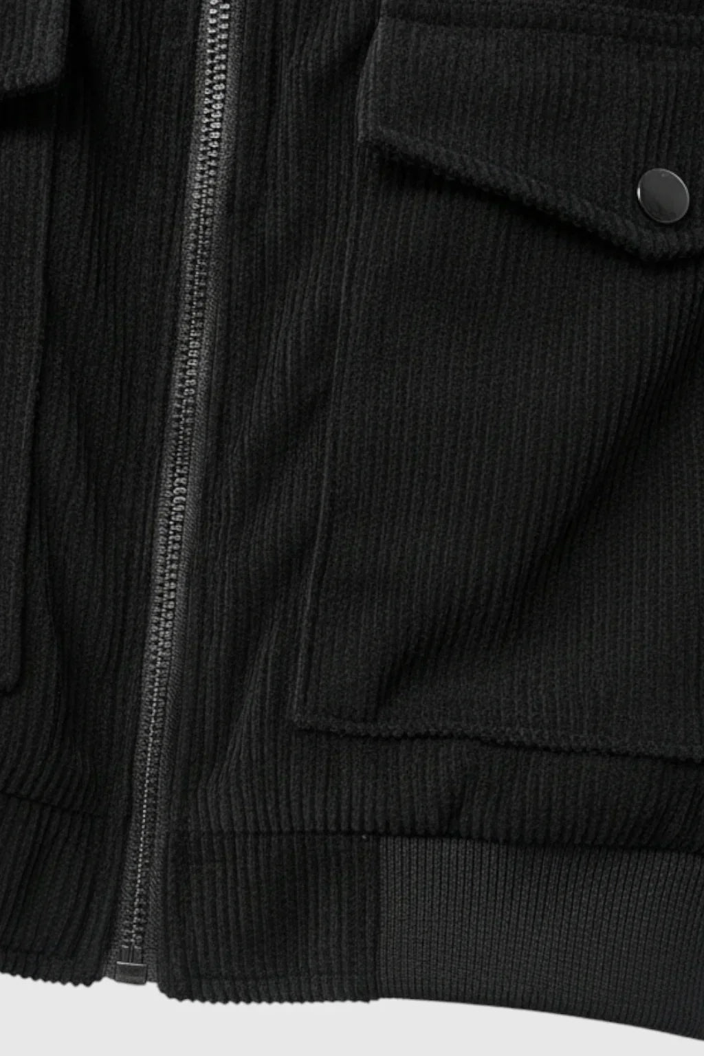 Relaxed fit men's black corduroy jacket, a stylish & versatile button-up for casual spring & fall wear.