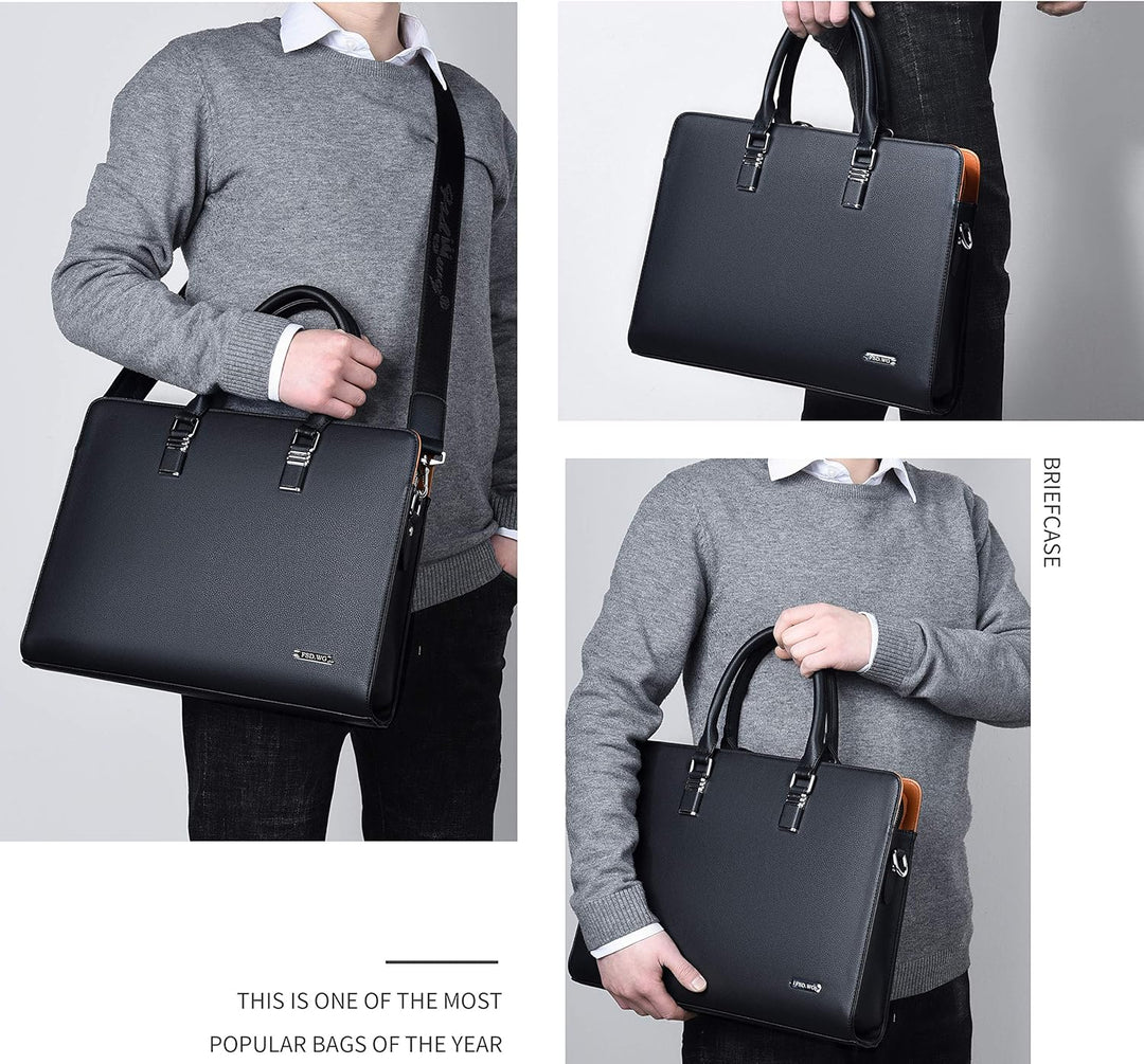 Versatile multi-compartment genuine leather business bag, ideal for laptops and daily professional use.