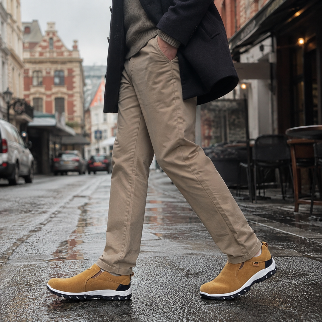 Cushioned men's casual slip-on shoes, ideal for all-day orthopedic comfort.