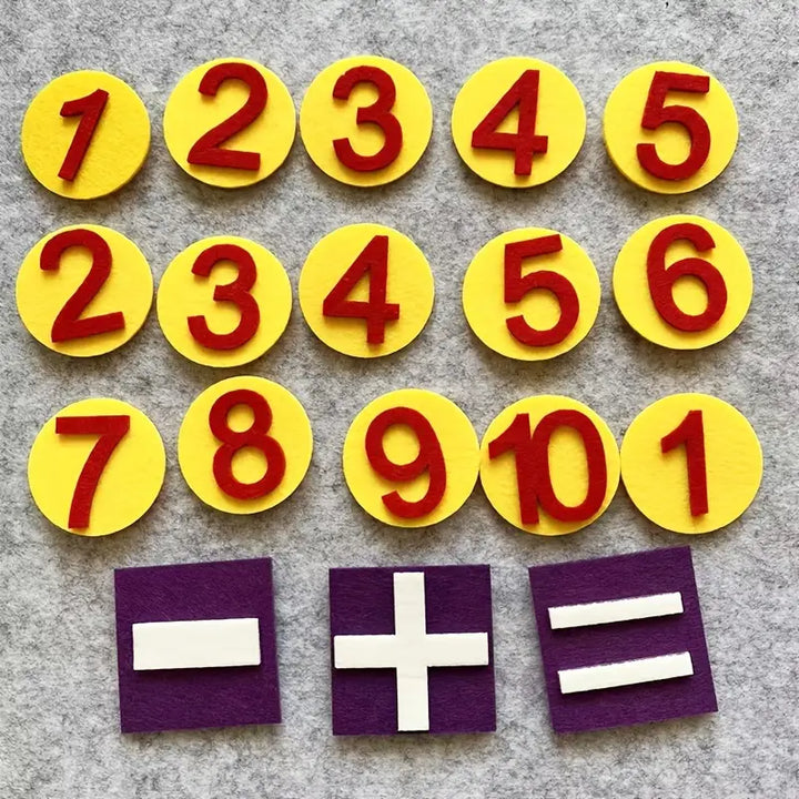 Vibrant felt counting game, a learning aid for children to practice numbers and improve dexterity.