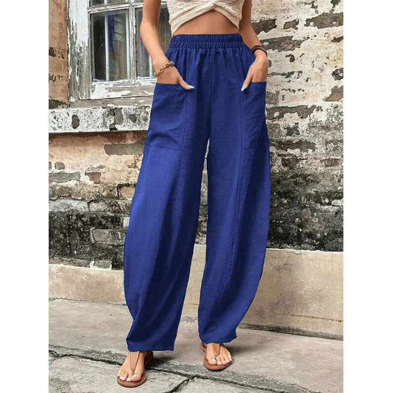 Chic women's wide-leg palazzo pants, flowing fabric and relaxed fit for elegant everyday style.