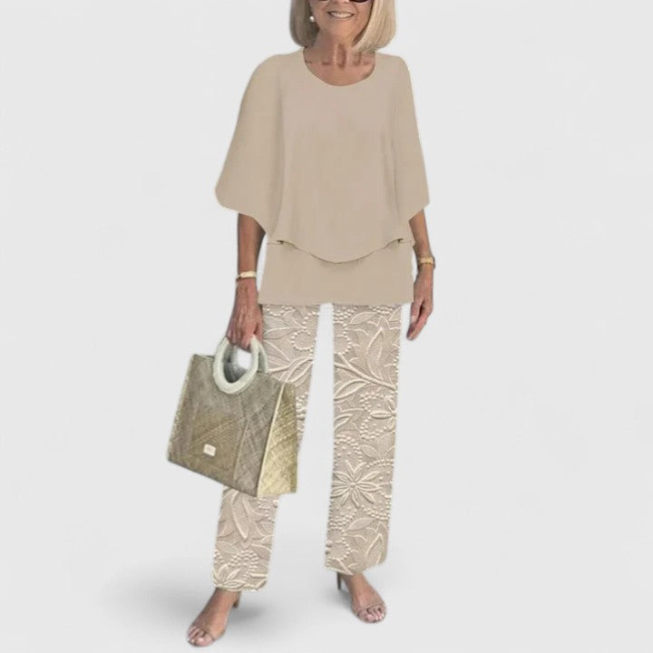 Stylish butter yellow women's two-piece trousers set. Relaxed fit for cheerful summer fashion.