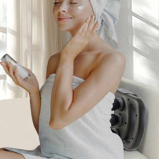Unisex six-head percussion massage gun for deep tissue muscle recovery & pain relief.