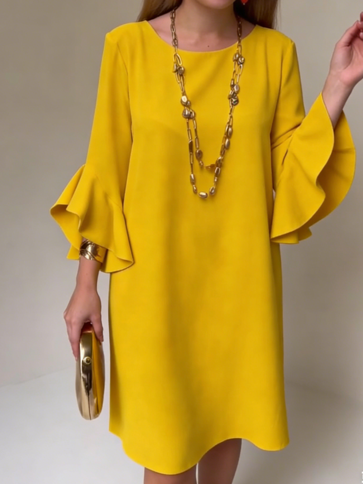 Versatile women's ruffle bell sleeve shift dress for elegant casual, brunch, or special occasions.